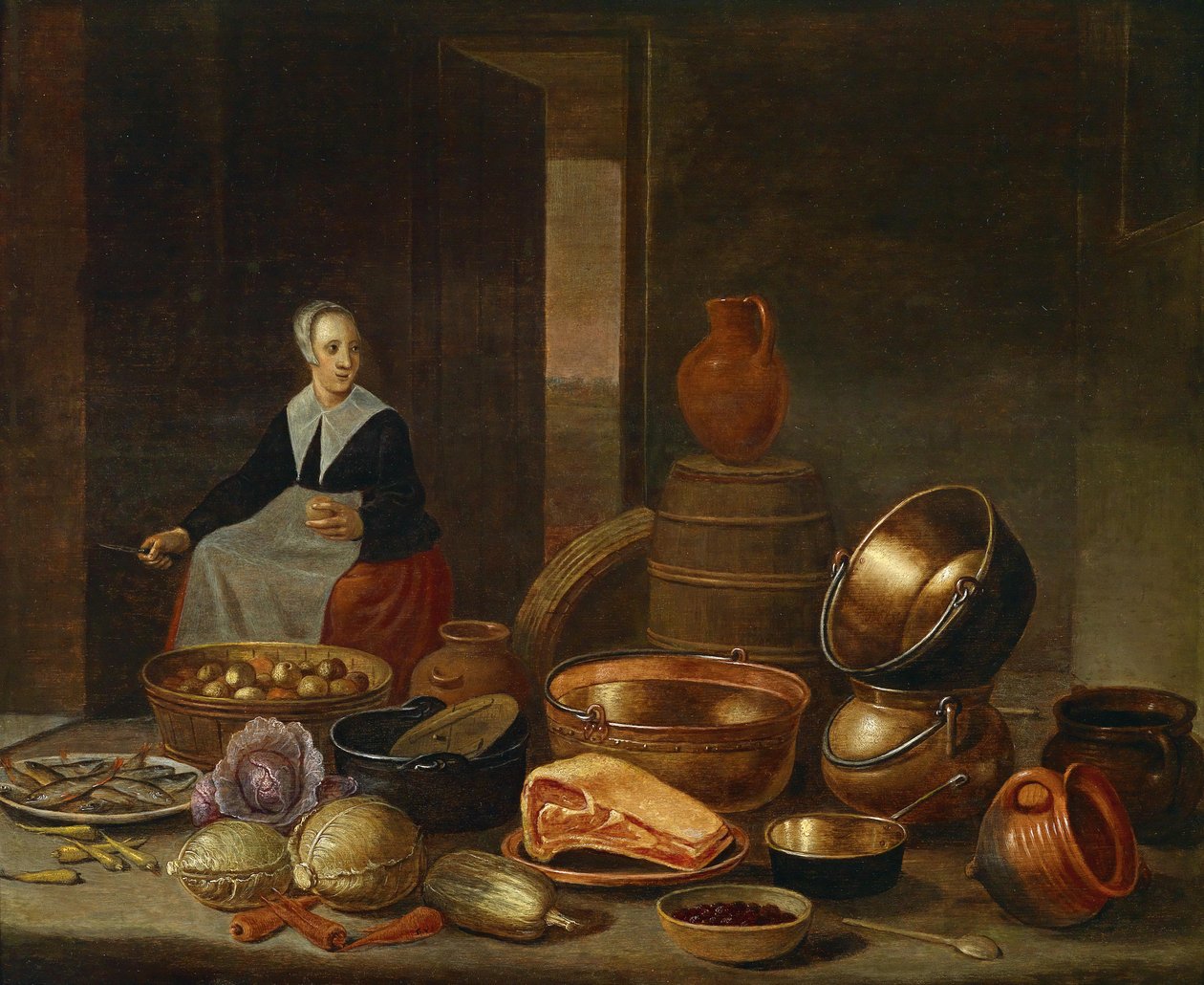 Kjøkkeninteriør med hushjelp av Floris Gerritsz van Schooten