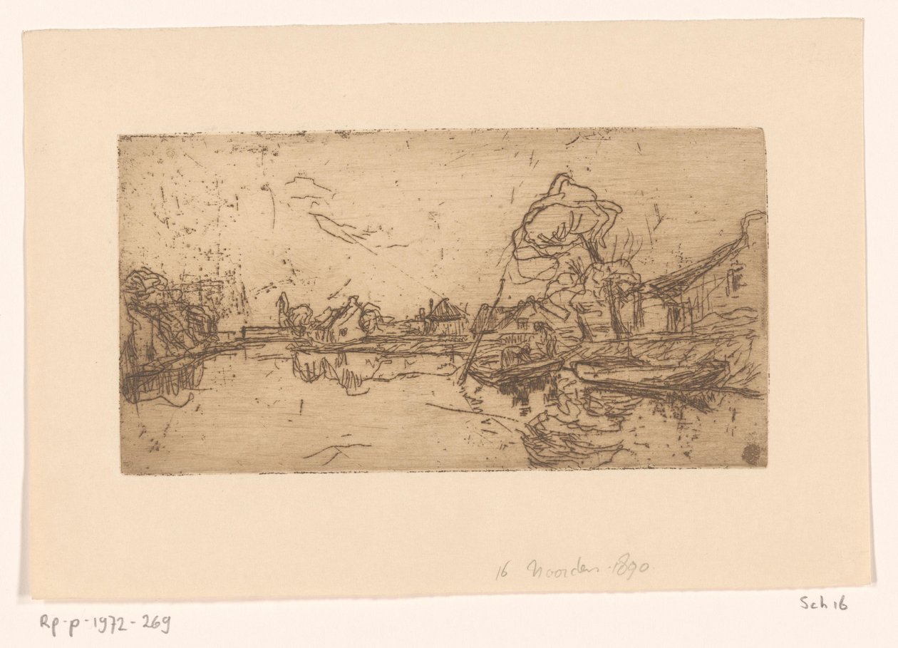 Elveutsikt med figurer i en båt nord (originaltittel) av Floris Verster
