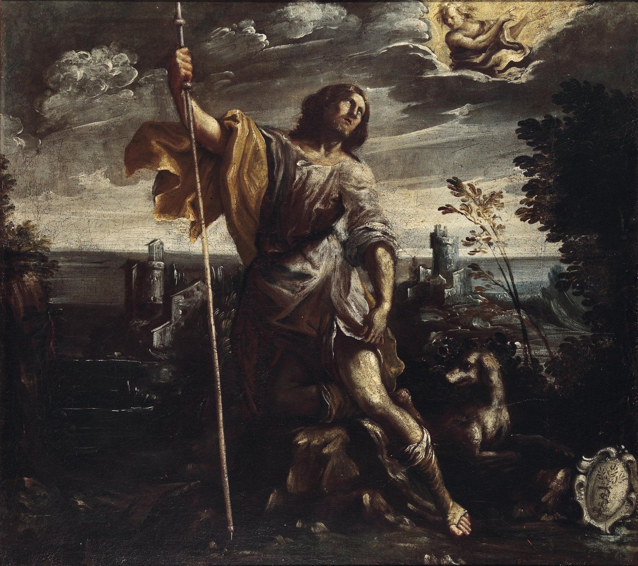 Saint Roch i et landskap av Follower of Giovanni Andrea Donducci