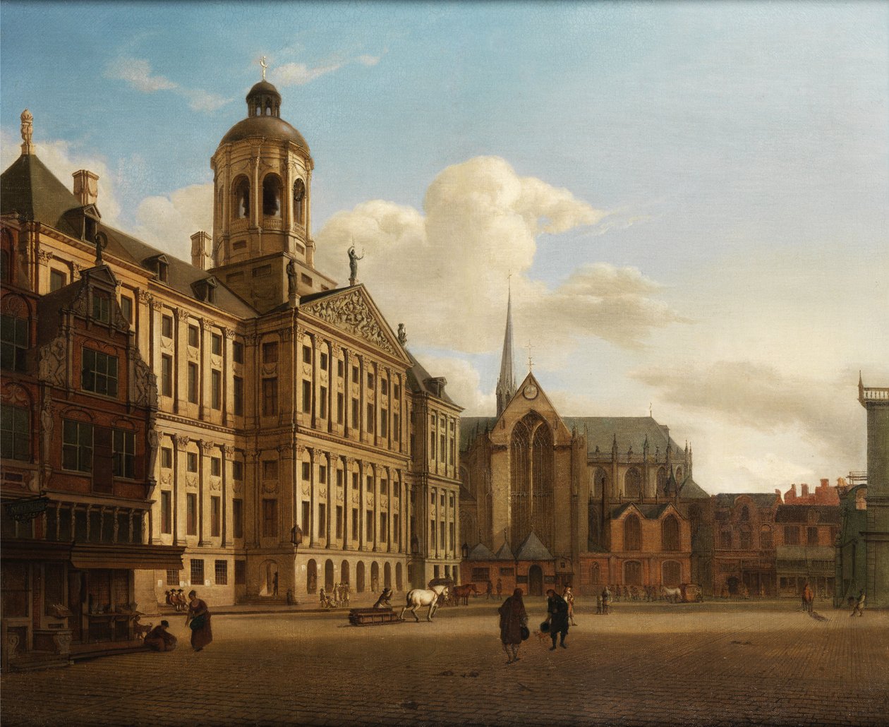 Utsikt over demningen med rådhuset i Amsterdam av Jan van der Heyden