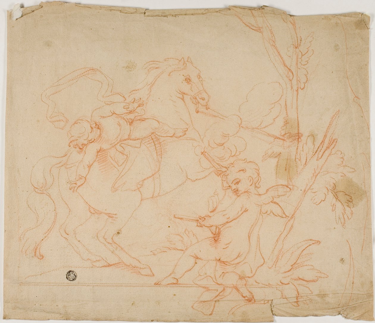 Putto Skyting mot Putto til hest av Follower of Charles Le Brun