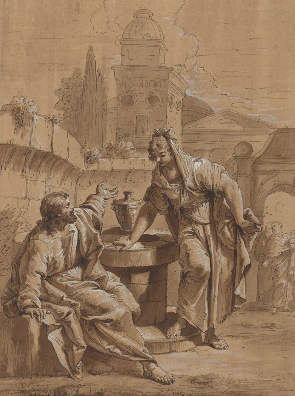 Kristus og kvinnen i Samaria av Follower of Francesco Fontebasso