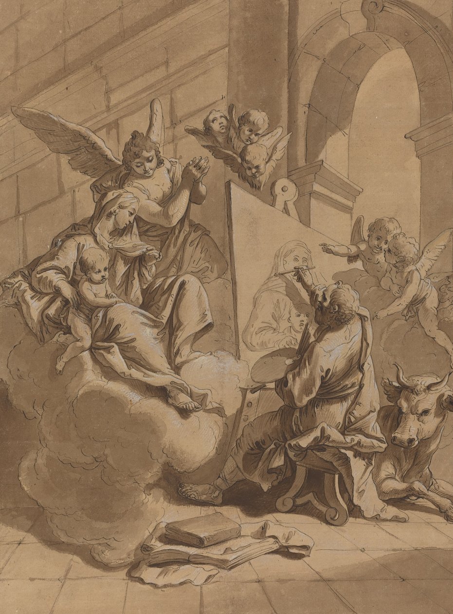 Saint Luke maler jomfruen av Follower of Francesco Fontebasso