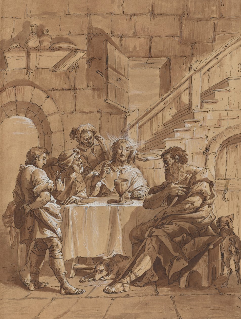 Kveldsmat på Emmaus av Follower of Francesco Fontebasso