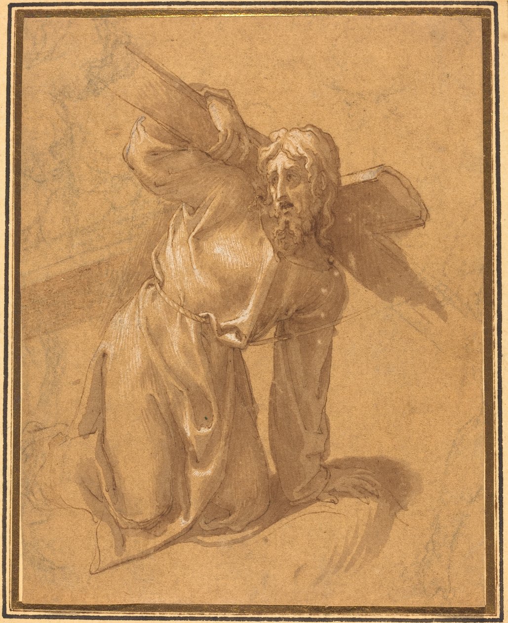 Kristus faller under korset av Follower of Francesco Salviati