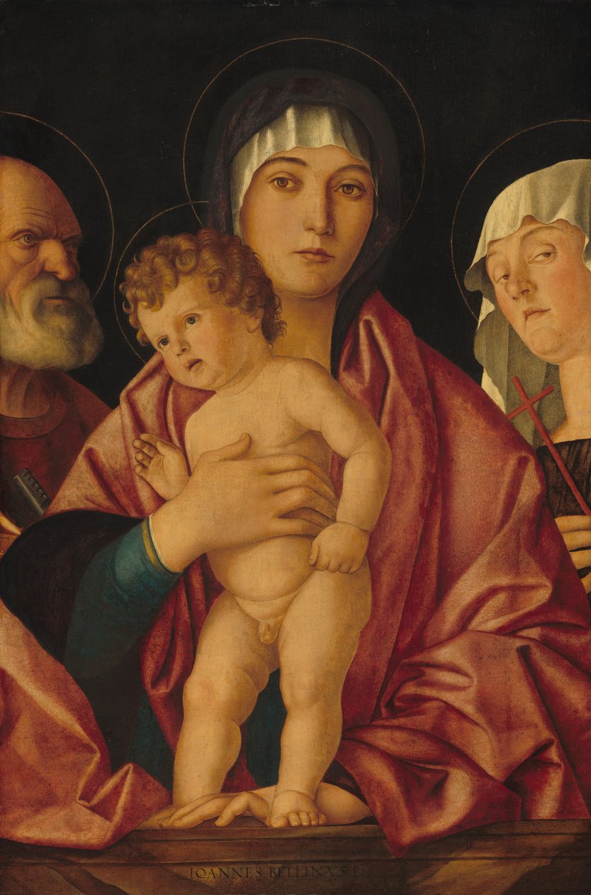 Madonna og barn med hellige av Follower of Giovanni Bellini