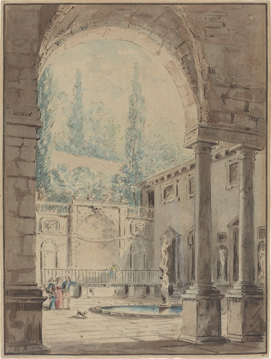 Gårdsplassen til Villa Pliniana av Follower of Hubert Robert