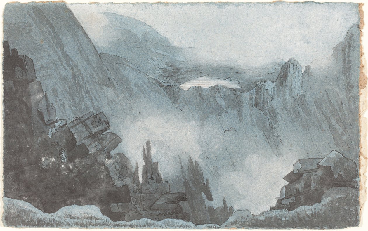 Fjellscene med steiner av Follower of John Sell Cotman