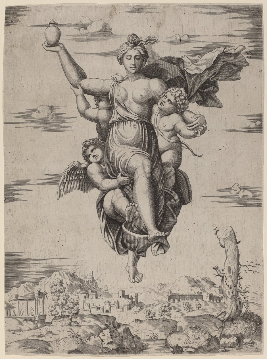 Psyche båret til Olympus av Follower of Marcantonio Raimondi after Raphael