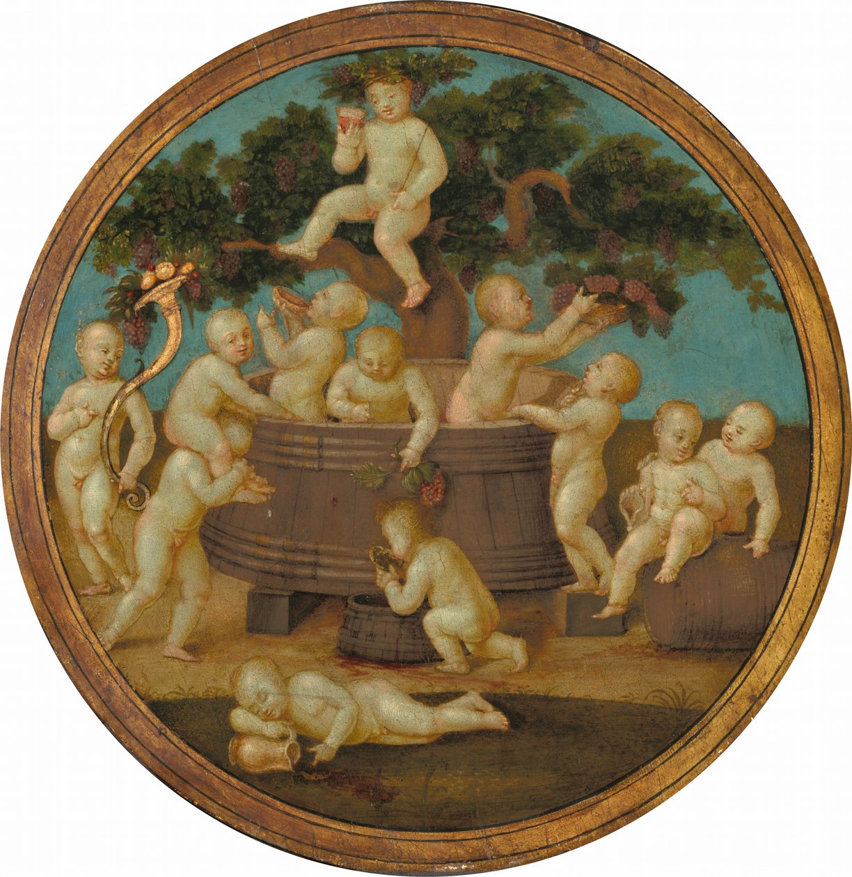 Putti med en vinpresse av Follower of Raphael