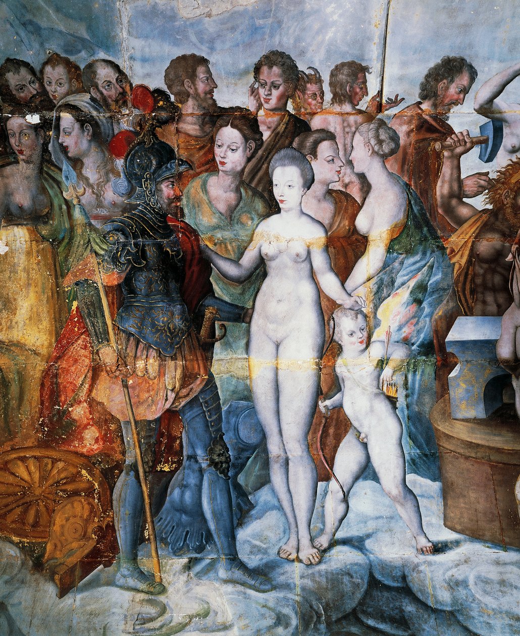 Henry II og Diane de Poitiers, fresker i det forgylte tårnet i Ligue, Fontainebleau School, Tanlay Castle (1500-1600-tallet), Burgund, Frankrike av Fontainebleau School