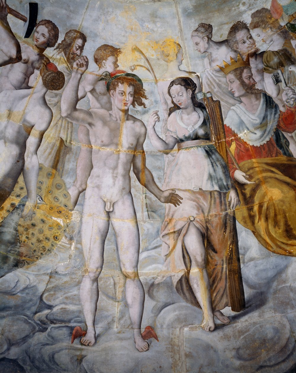 Merkur, budbringer av guder og psyke, Janus til høyre, fresker i det forgylte tårnet i Ligue, Fontainebleau-skolen, Tanlay-slottet (1500-1600-tallet), Burgund, Frankrike av Fontainebleau School