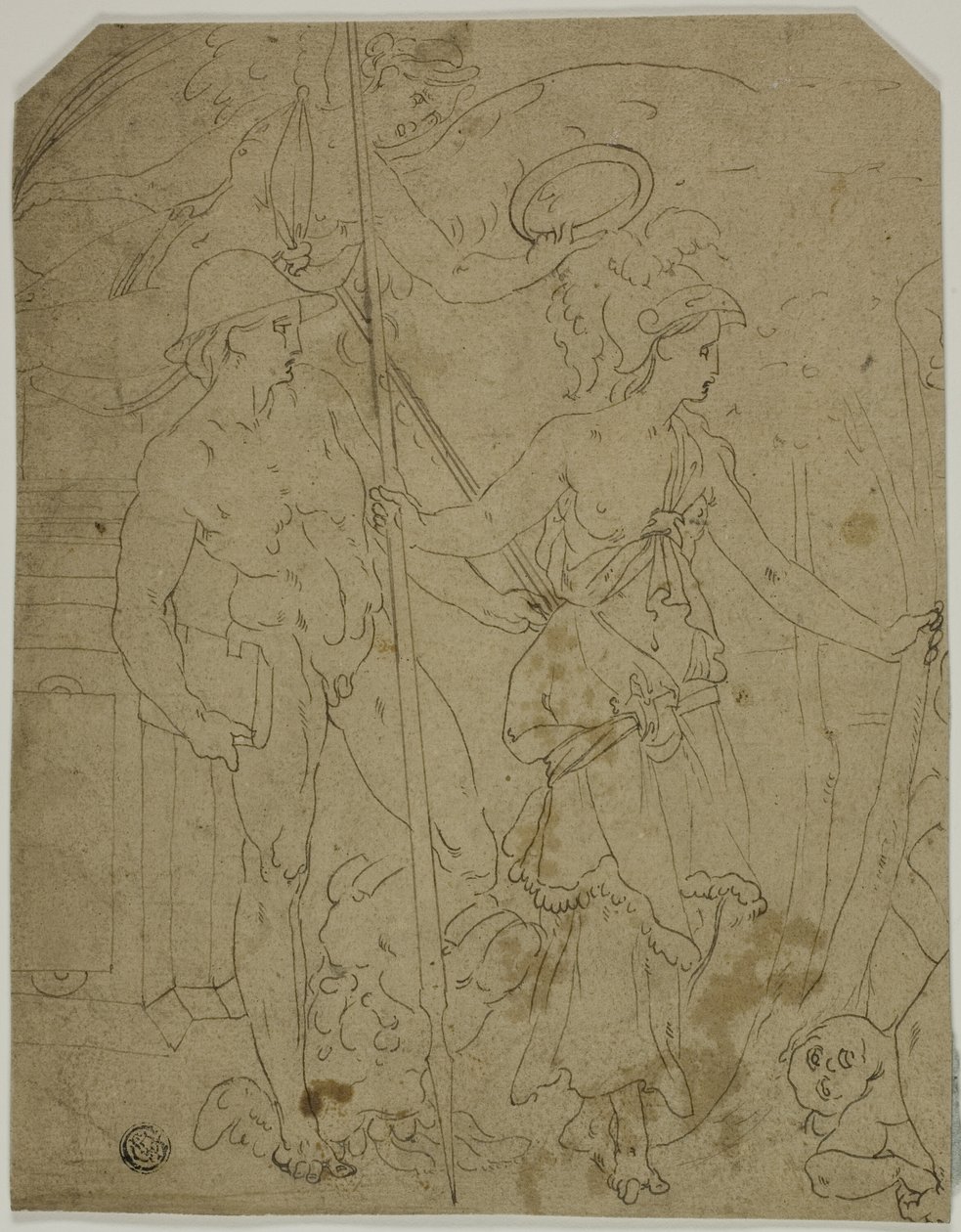 Scene med Mercury og Minerva av Fontainebleau School