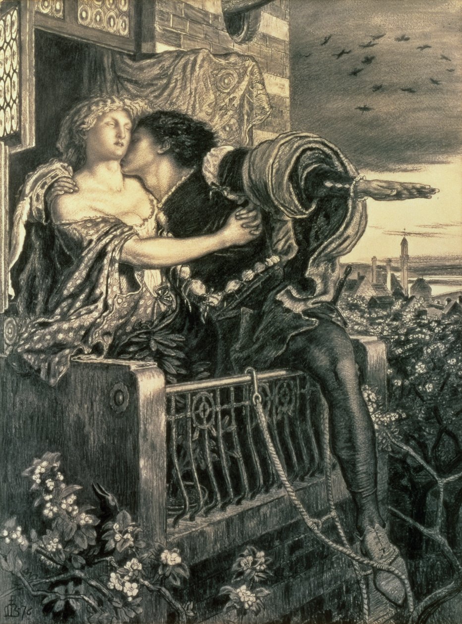 Romeo og Julie, 1876 (penn og blekk og svart kritt) av Ford Madox Brown