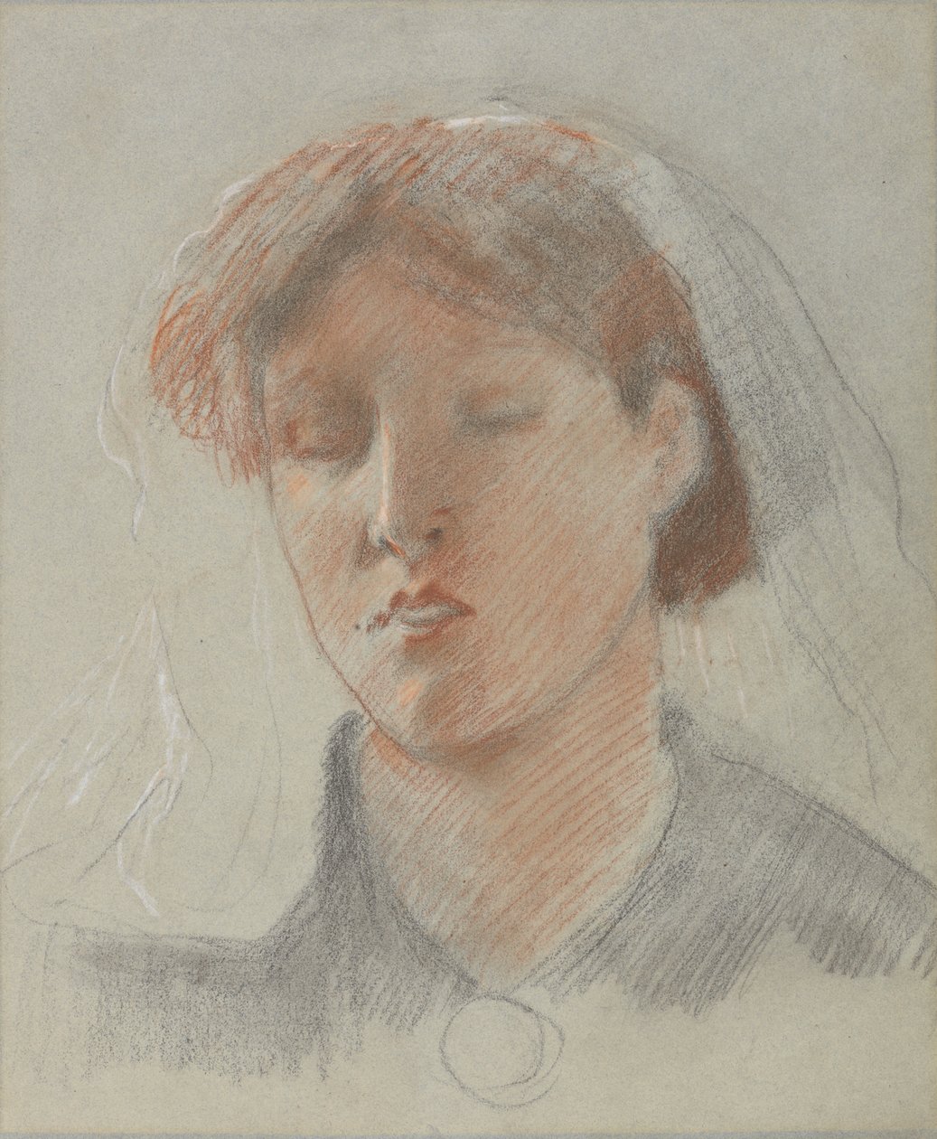 Kunstnerens kone, Emma, på bryllupsdagen (farget kritt på papir) av Ford Madox Brown