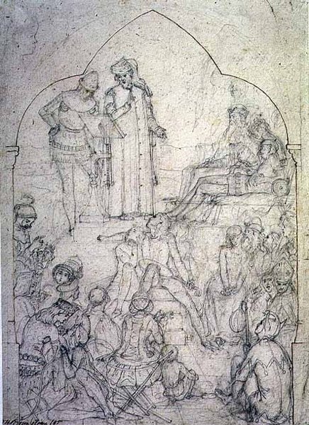 Chaucer ved domstolen til Edward III - Studie, 1845 av Ford Madox Brown