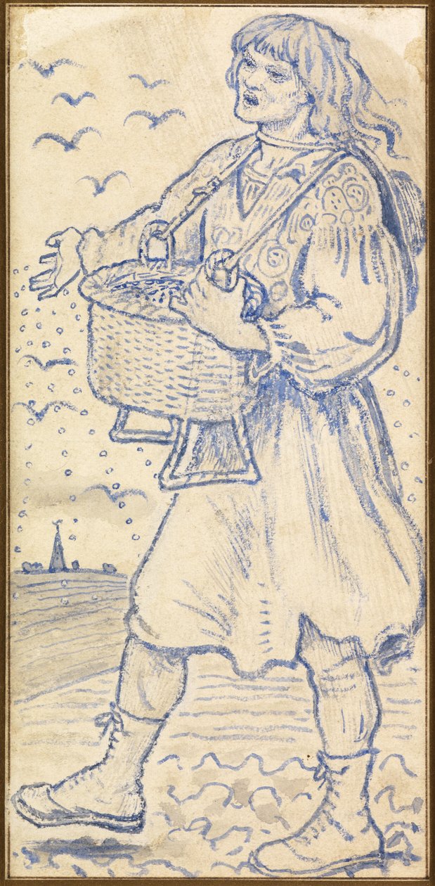 November, the Sower: Study for a Tile ved Queens College Hall, Cambridge av Ford Madox Brown