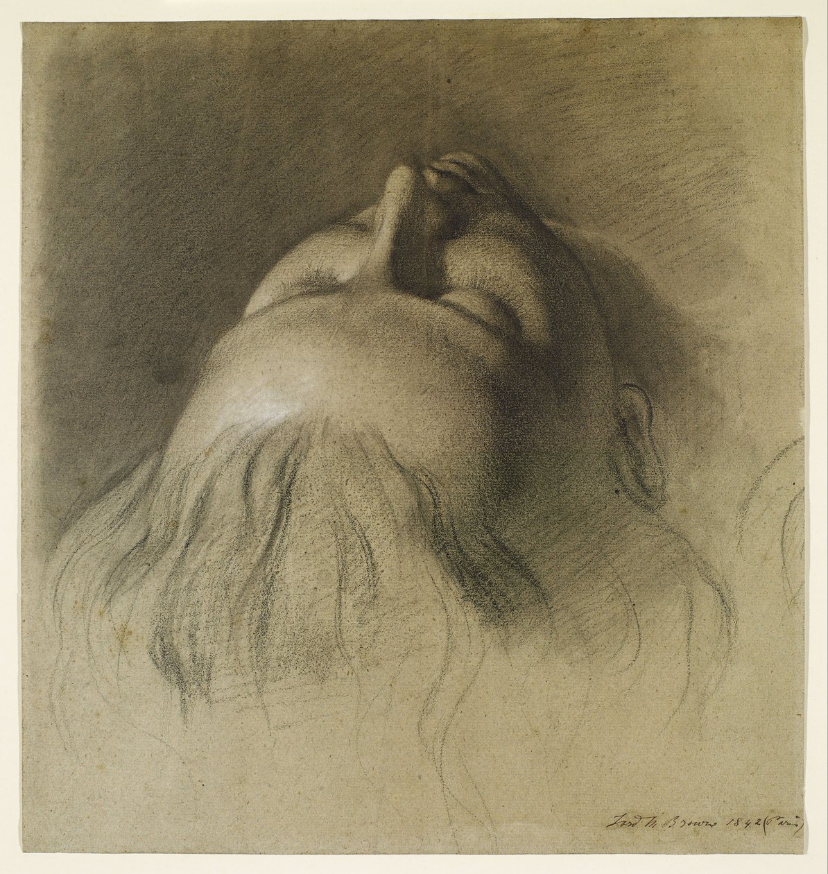 Parisinas søvn - Studie for leder av Parisina av Ford Madox Brown