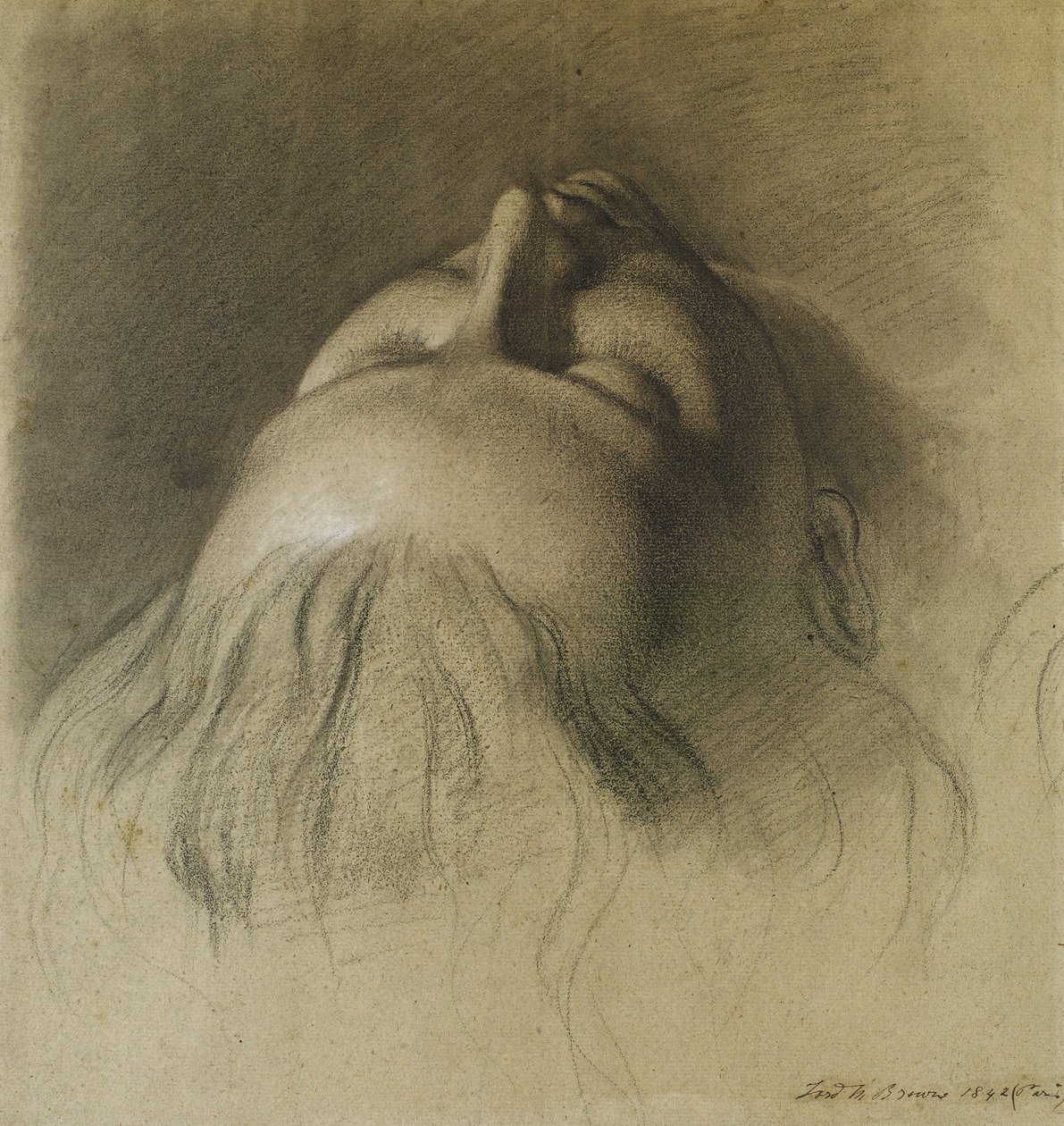 Parisinas søvn - Studie for leder av Parisina av Ford Madox Brown