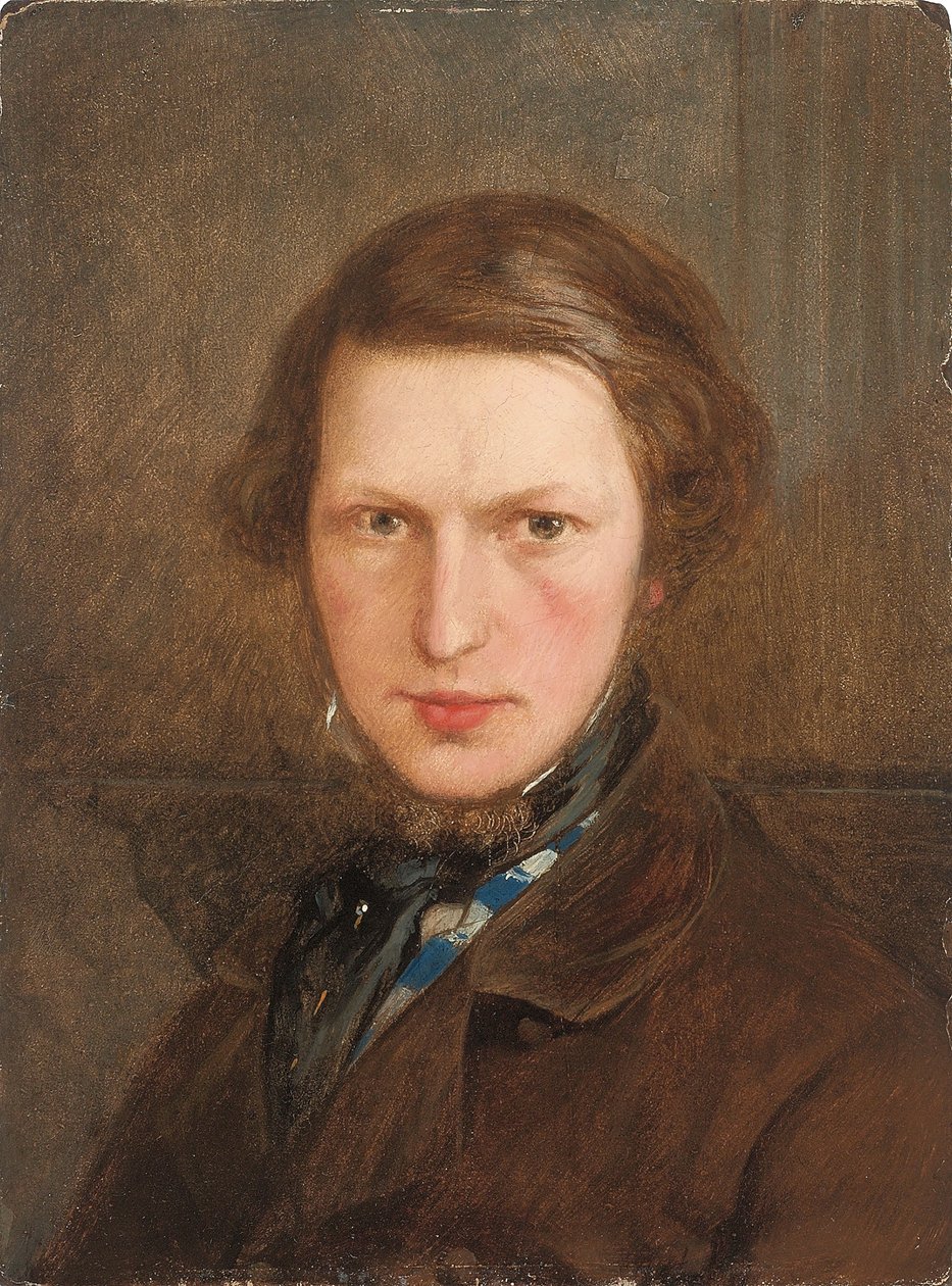 Selvportrett i brun frakk, ca. 1844 av Ford Madox Brown