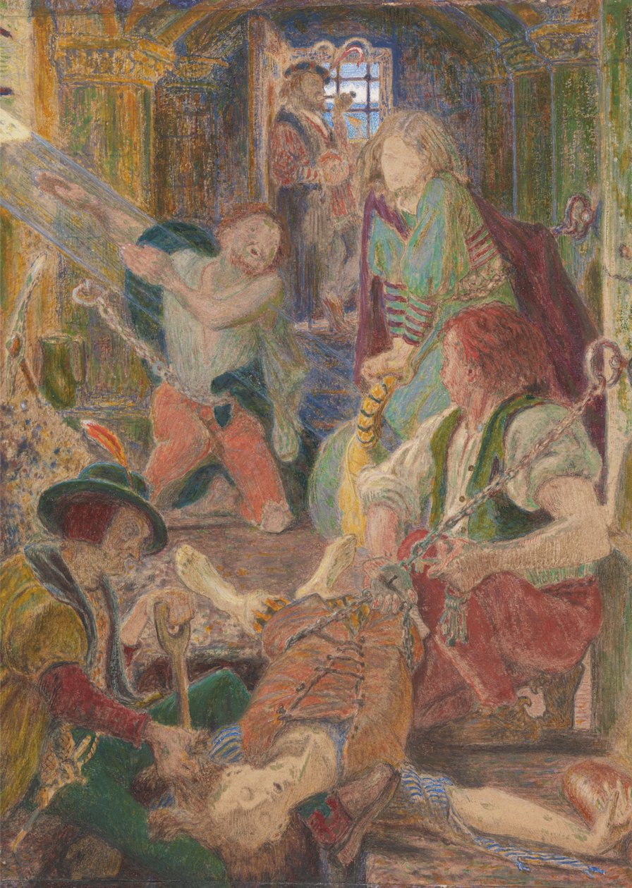 Fangen fra Chillon ber fengslene sine om å begrave broren hans der solen kan falle over graven hans av Ford Madox Brown