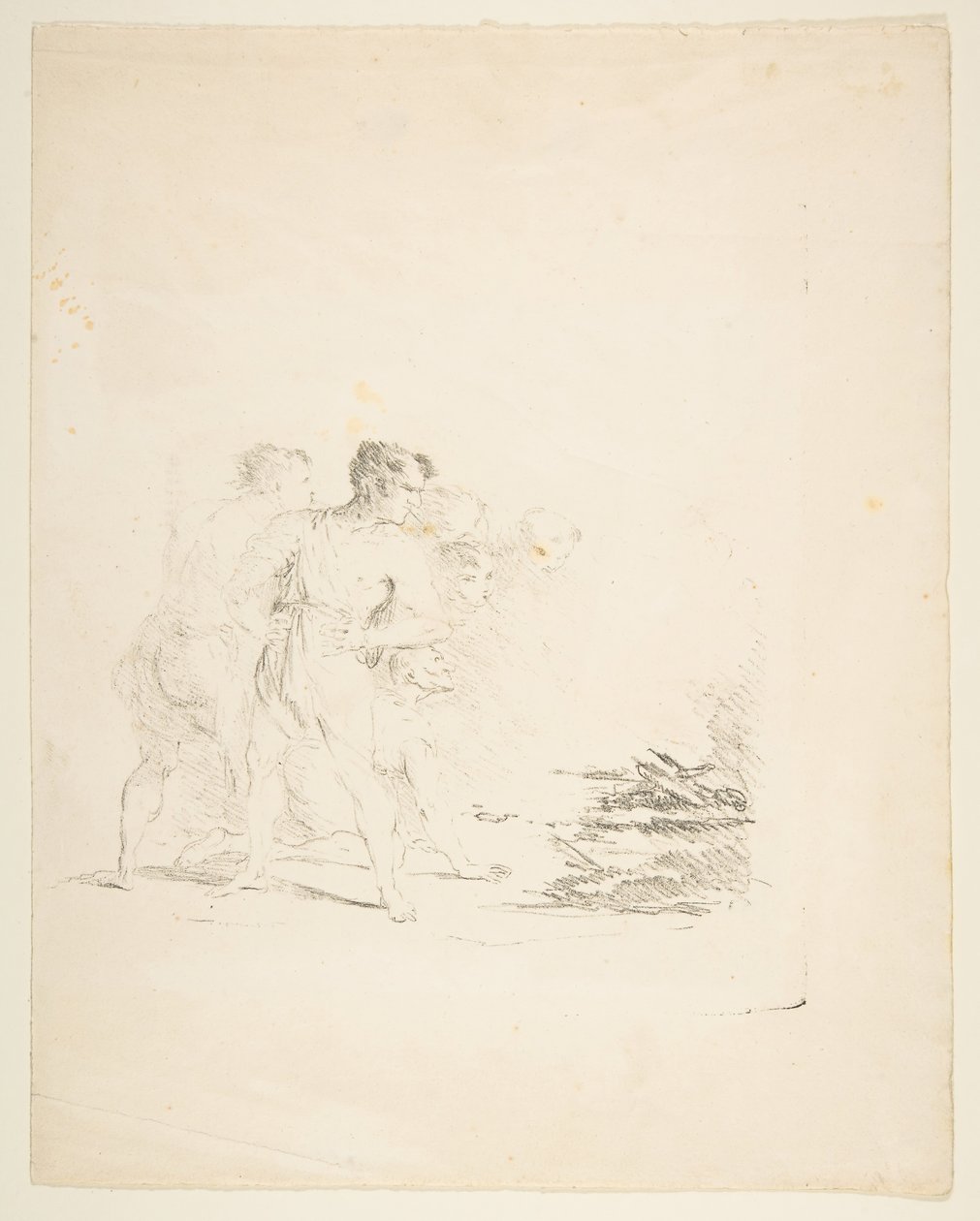 Menn spytter på en brann, ca. 1820-1850. av Formerly attributed to Goya