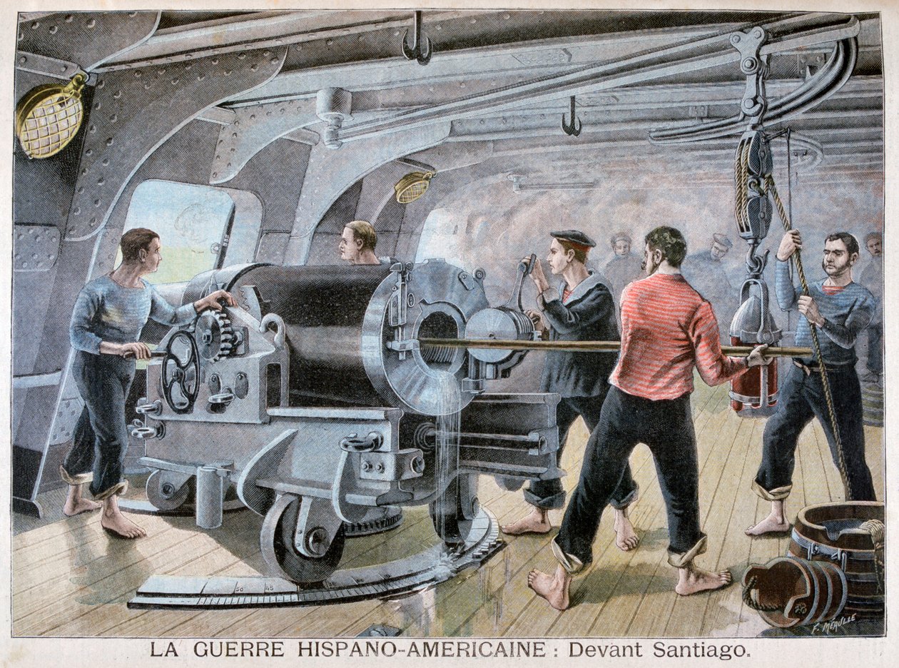 Slaget ved Santiago, spansk-amerikansk krig, 1898 av Fortuné Méaulle