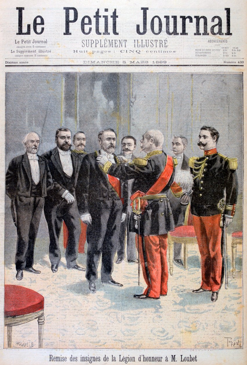 Blir belønnet med medaljen til æreslegionen av Emile Loubet, Paris, 1899 av Fortuné Méaulle