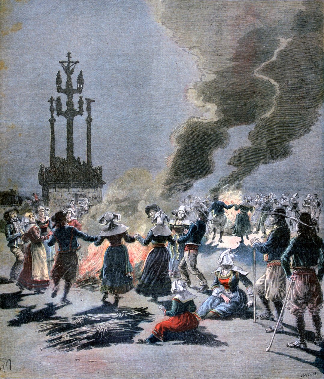 Bål tent for å feire sommersolverv i Bretagne, 1893 av Fortuné Méaulle