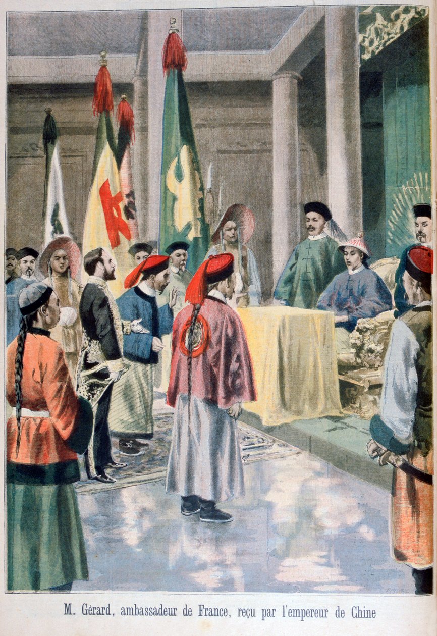 Den franske ambassadøren Gérard før Guangxu-keiseren av Kina, 1895 av Fortuné Méaulle