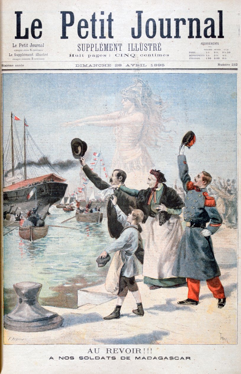 Farvel!!, franske soldater på vei til Madagaskar, 1895 av Fortuné Méaulle