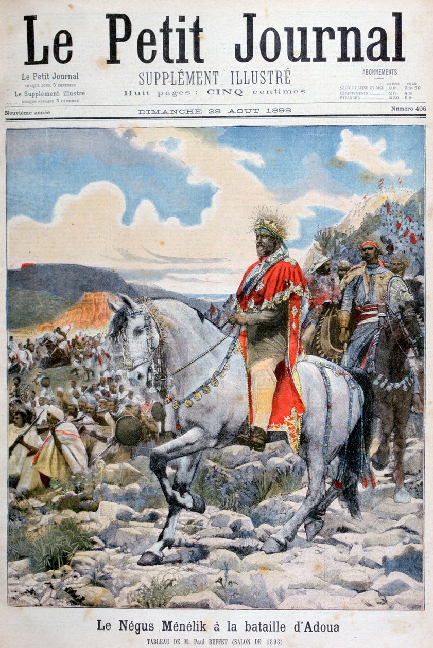 Negus fra Etiopia, Menelik II, i slaget ved Adoua, 1898 av Fortuné Méaulle