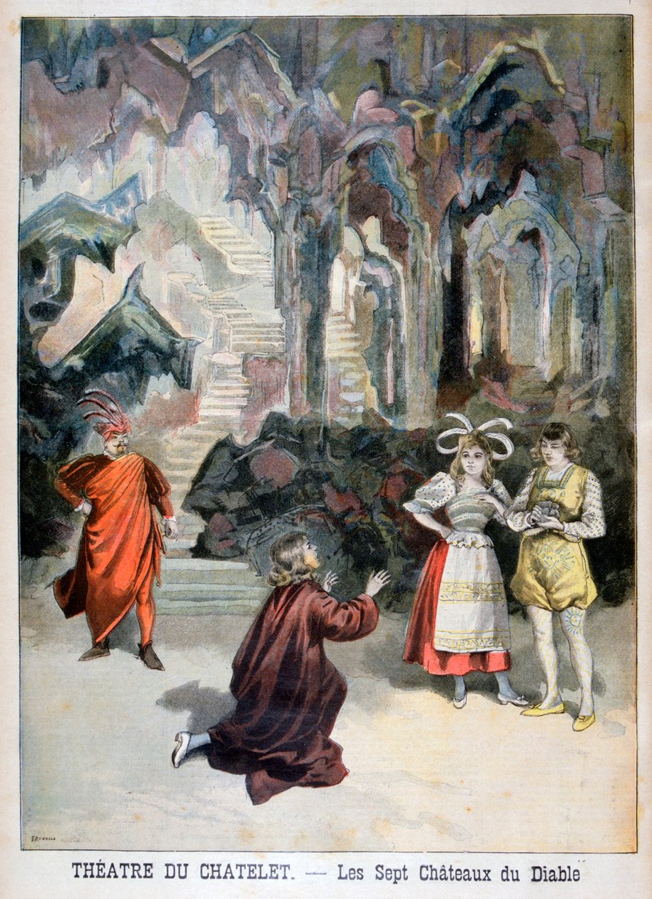 Fremførelse av The Seven Castles of the Devil, Theatre du Chatelet, Paris, 1896 av Fortuné Méaulle