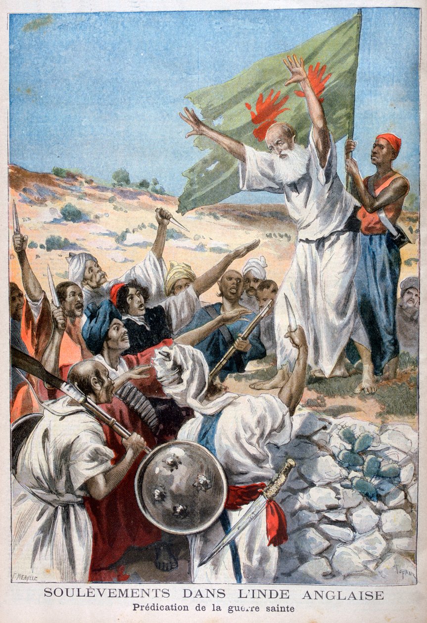 Forkynnelse av hellig krig under et opprør i Britisk India, 1897 av Fortuné Méaulle