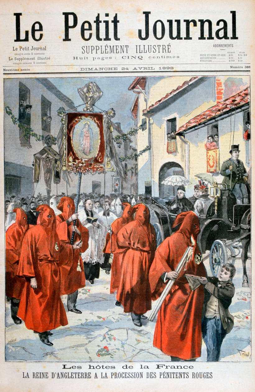 Dronning Victoria ser på prosesjonen til de røde angrende, 1898. av Fortuné Méaulle