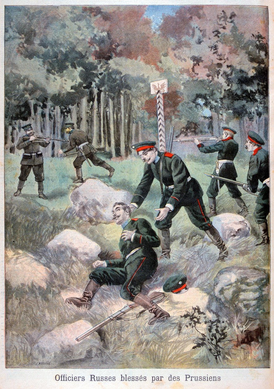 Russisk offiser såret av prøysserne, russisk grense, 1898 av Fortuné Méaulle