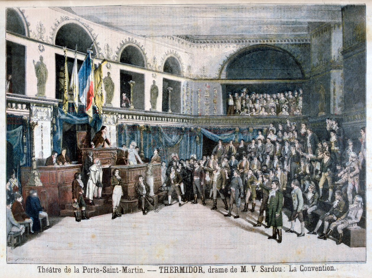 The Convention, scene fra Thermidor, ved Theatre de la Porte Saint-Martin, Paris, 1896 av Fortuné Méaulle