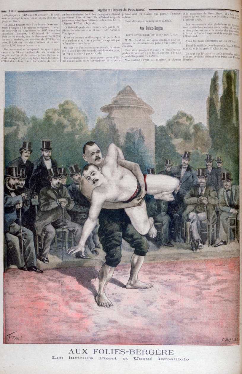 Ismaillolo-brødrene bryting, The Folies Bergère, 1895 av Fortuné Méaulle