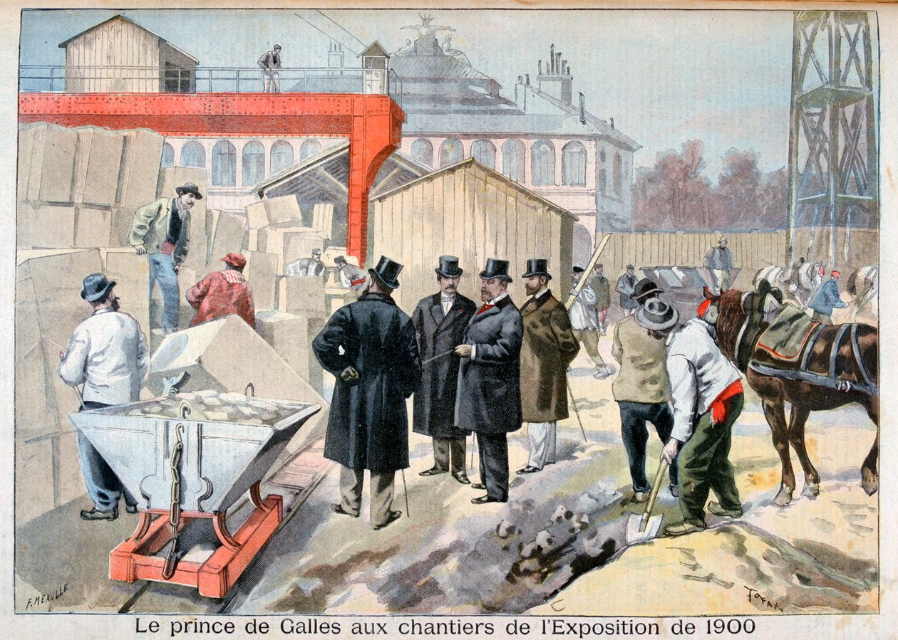 Prinsen av Wales besøker byggeplassene for Exposition Universelle i 1900, Paris, 1898 av Fortuné Méaulle