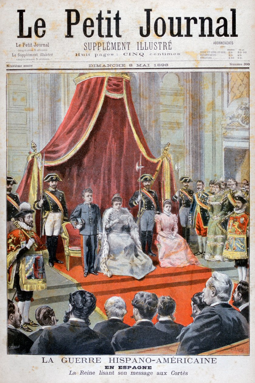 Den spanske dronningen holder en tale, Spansk-amerikansk krig, 1898 av Fortuné Méaulle