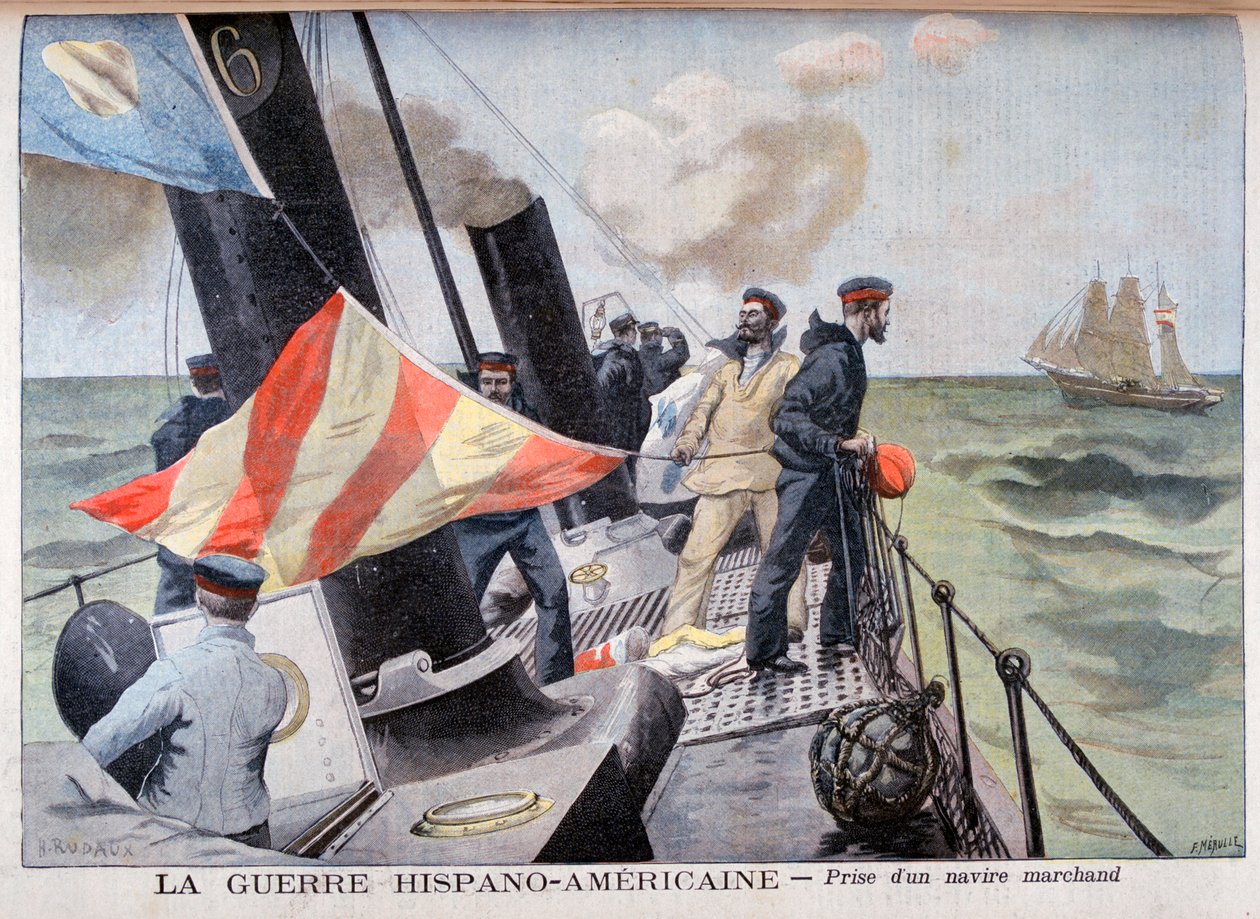 Fangsten av et handelsfartøy, spansk-amerikansk krig, 1898 av Fortuné Méaulle