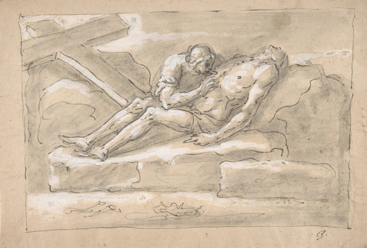 Den døde Kristus sørget av Magdalen som ærer sitt sidesår., 1787-1863. av Fortunato Duranti