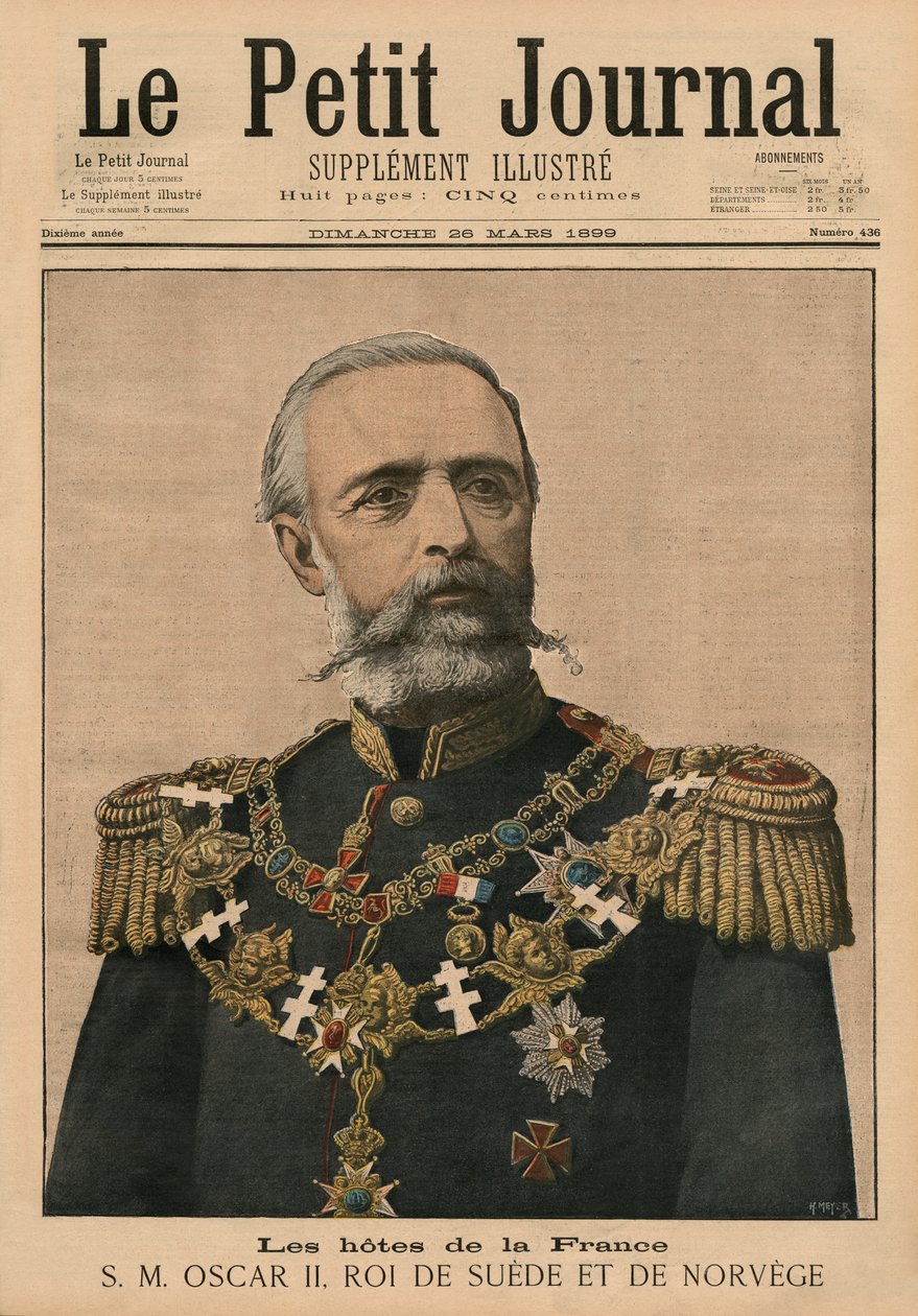 Franske verter: Hans Majestet Oscar II, konge av Sverige og Norge, illustrasjon på forsiden av 