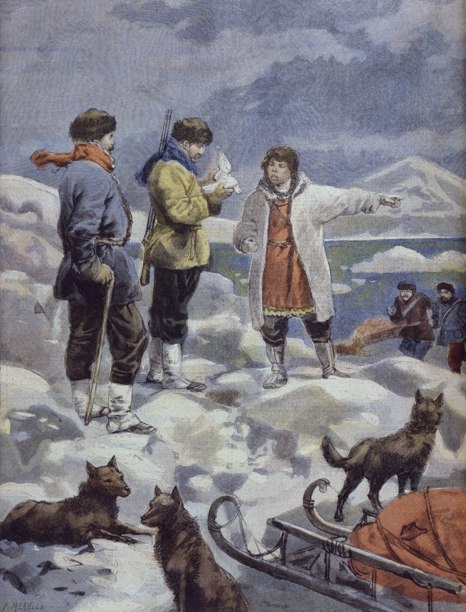 Søker etter Andree, Nyheter! illustrasjon fra 'Le Petit Journal: Supplement illustre', 4. september 1898 av Fortune Louis Meaulle