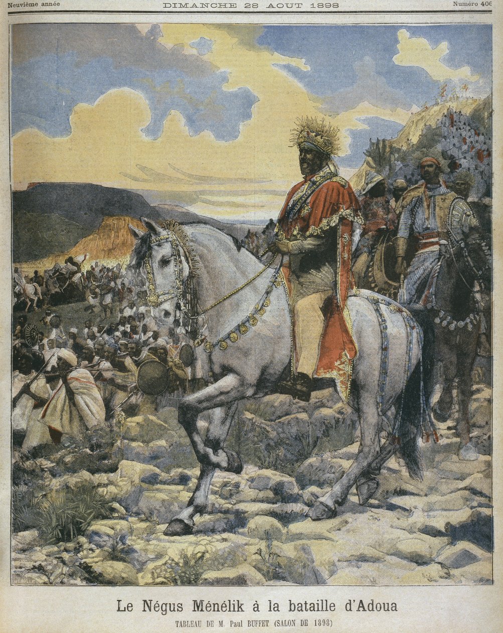 Black of Ethiopia, Menelik II (1844-1913) i slaget ved Adowa, illustrasjon fra 