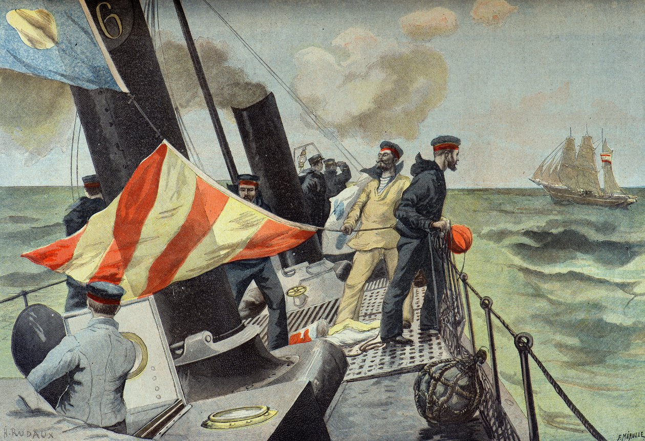 Erobringen av et spansk handelsskip, spansk-amerikansk krig i 1898 (gravering) av Fortune Louis Meaulle
