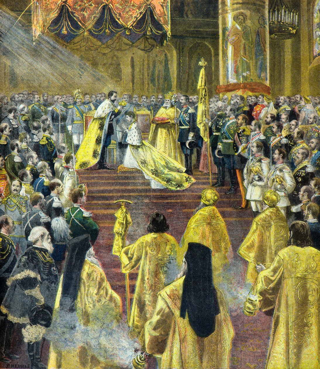 Kroningsseremonien til tsar Nikolaj 2 i mai 1896 (gravering) av Fortune Louis Meaulle