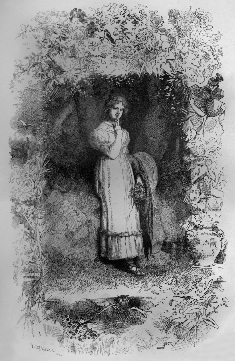 Fantine, illustrasjon av romanen Les Misérables av Victor Hugo, gravering av Fortune Meaulle av Fortune Louis Meaulle