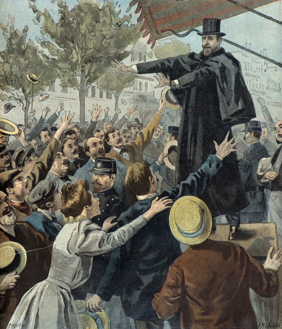 Paul Deroulede under en demonstrasjon i Paris i 1898 (gravering) av Fortune Louis Meaulle