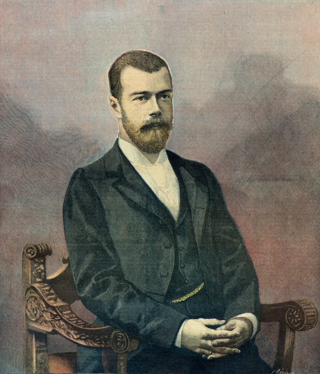 Portrett av tsar Nikolaj 2 i 1896 (gravering) av Fortune Louis Meaulle